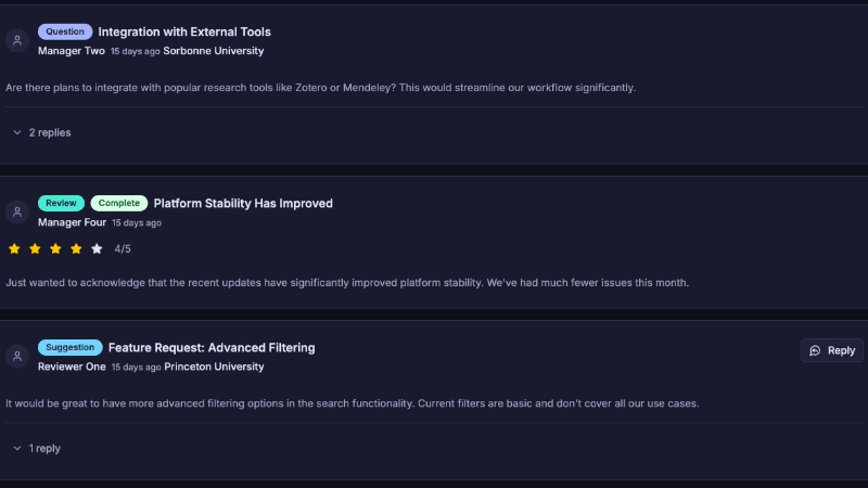 Feedback Mechanism Screenshot